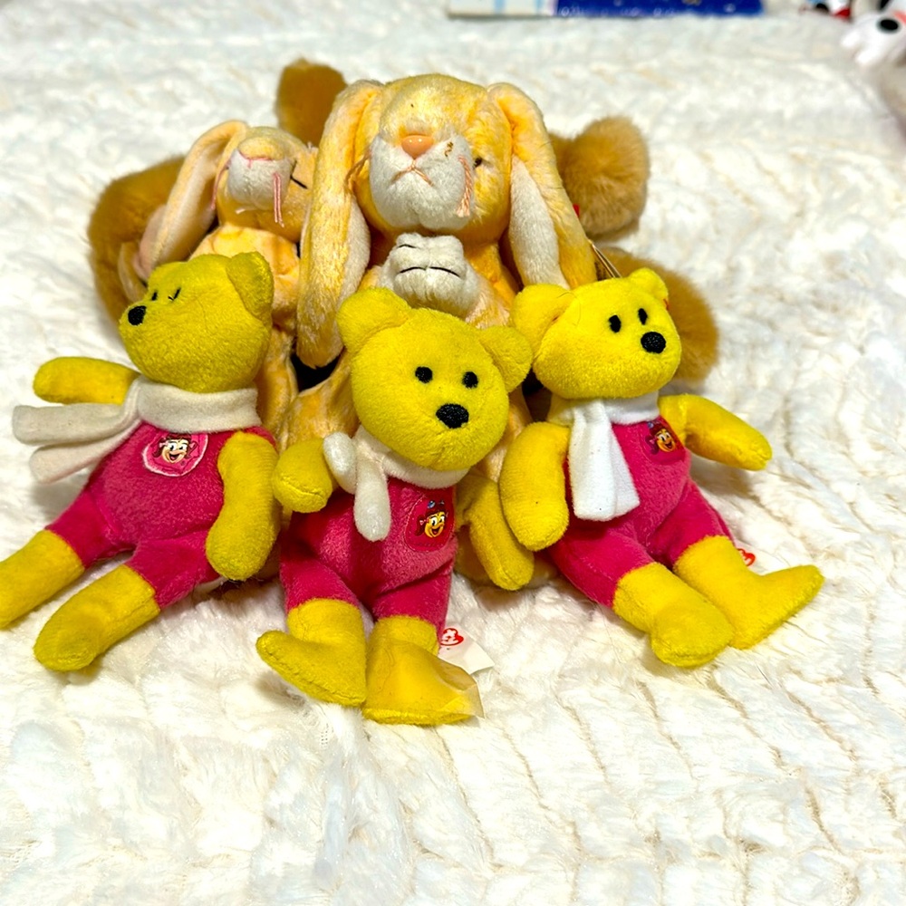 Beanie Baby Praying Grace Bunnies and three bears from Happy Meals